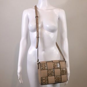 ALFANI Brown Tan Animal Print Woven Flap Medium Crossbody Handbag